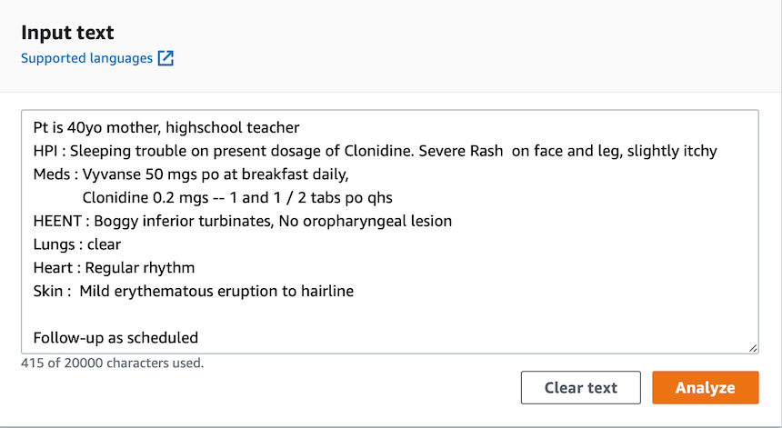 Comprehend Medical Input Text